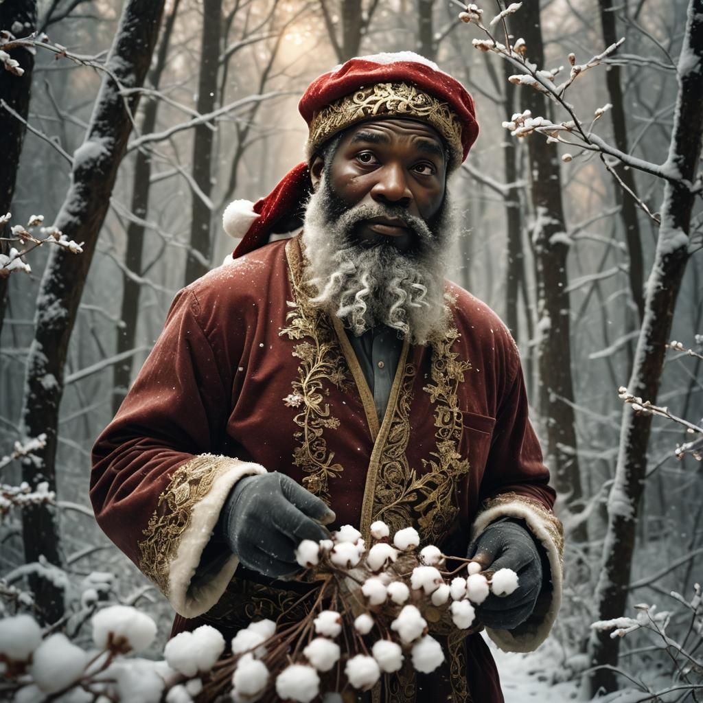 Negro Santa Picking Cotton: Surreal Digital Art
