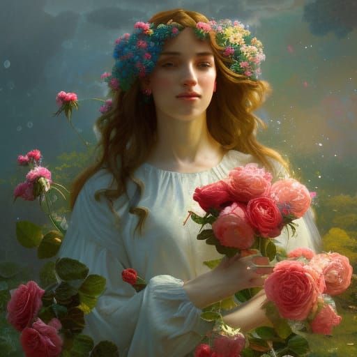 Radiant Angel of Flowers and Rainbows