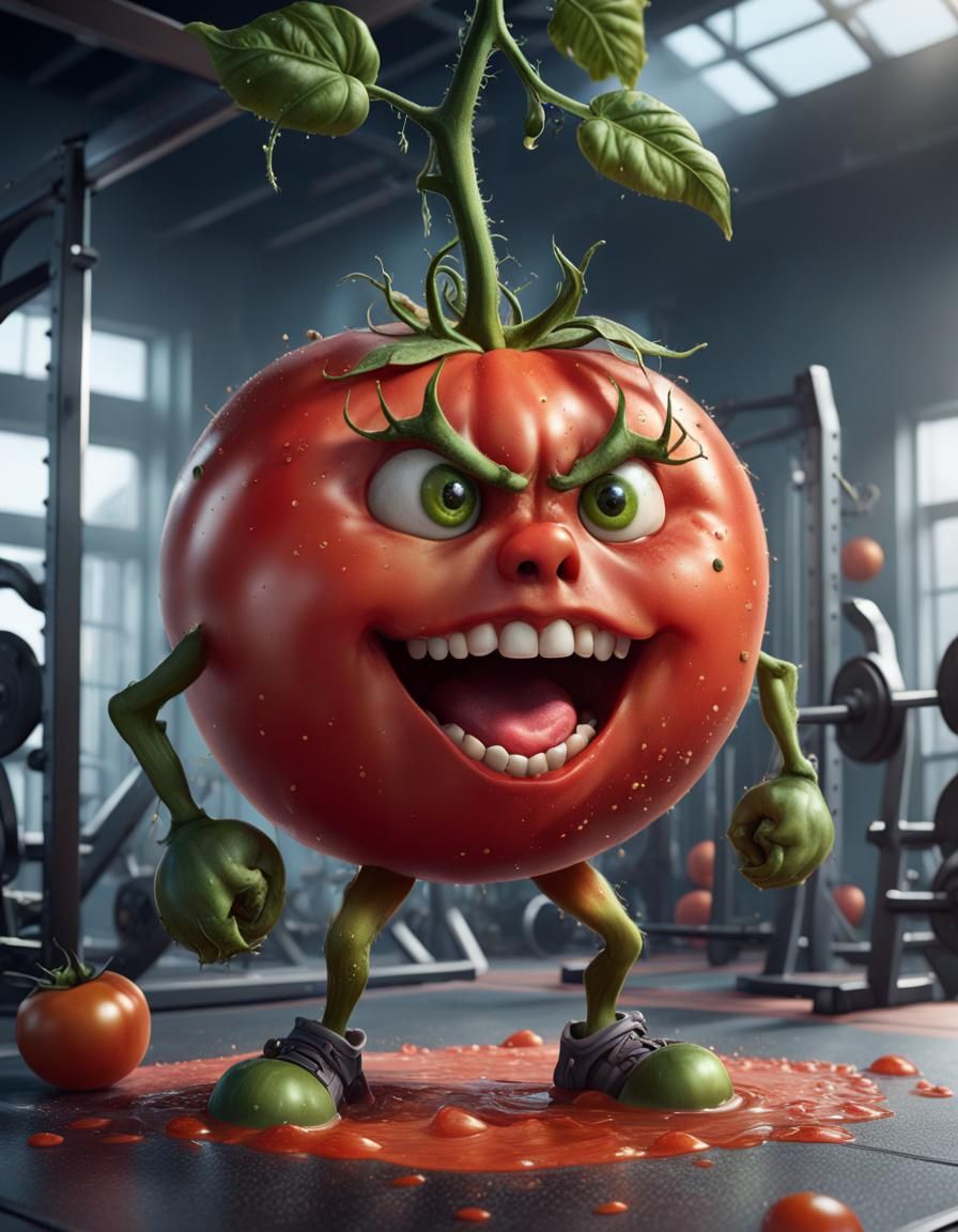 Naughty Tomato Hits the Gym: Detailed Matte Painting