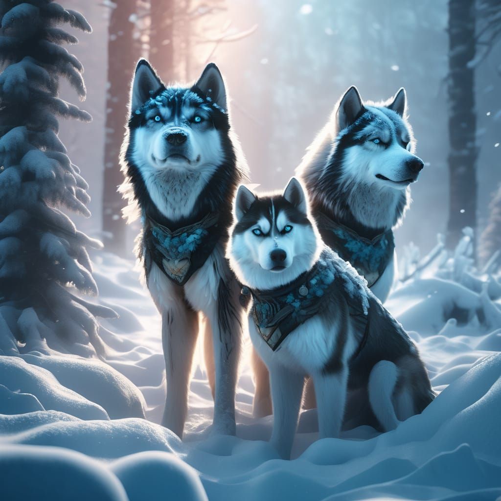 Two Frost-Kissed Huskies in Snowy Forest Matte Painting