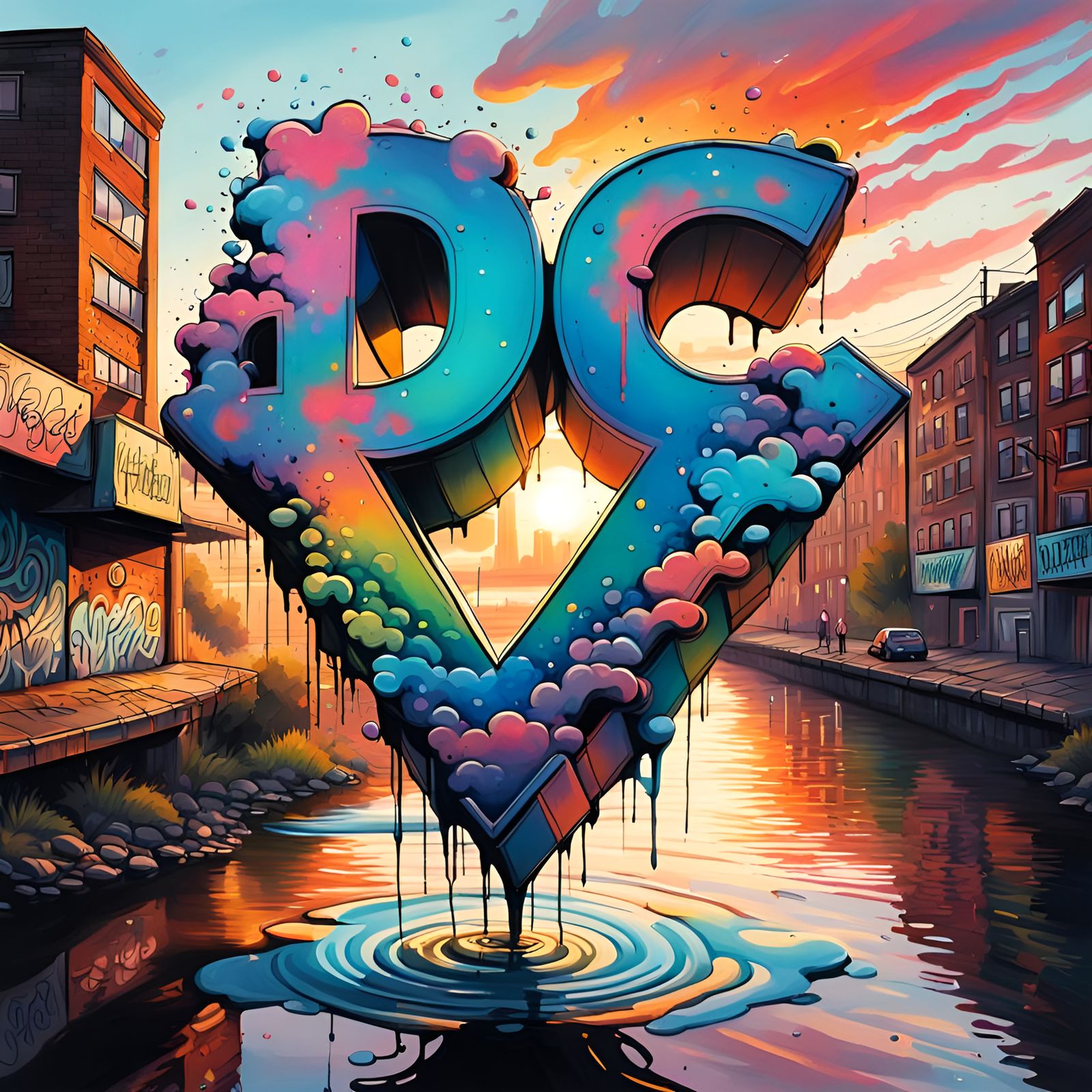 Colorful Graffiti Art of "WANNABE" at Sunset