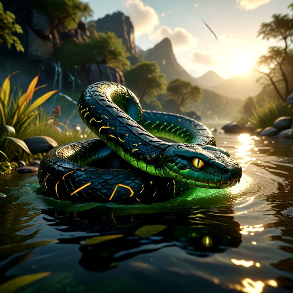 Midgard Serpent Coiling Earth in 3D Cinematic Style