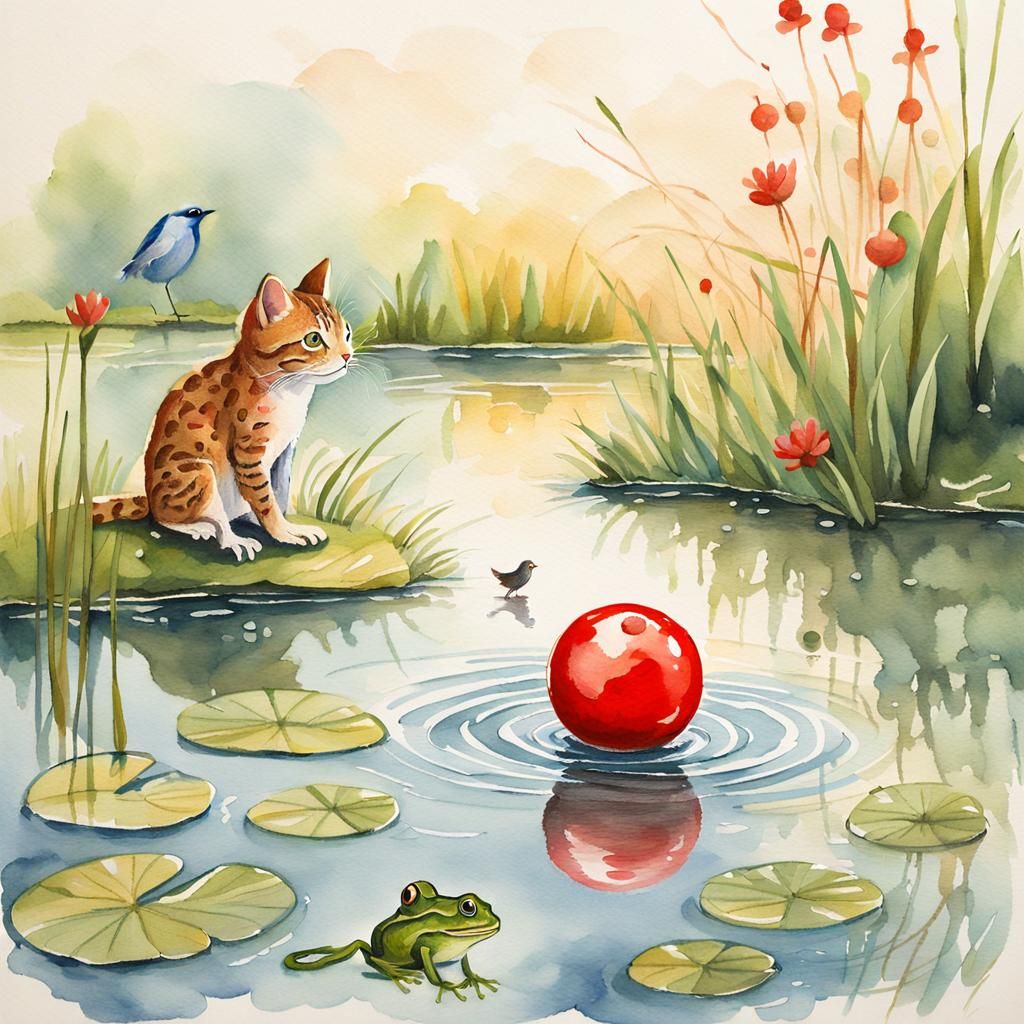 Whimsical Scene of Sinking String in Watercolor