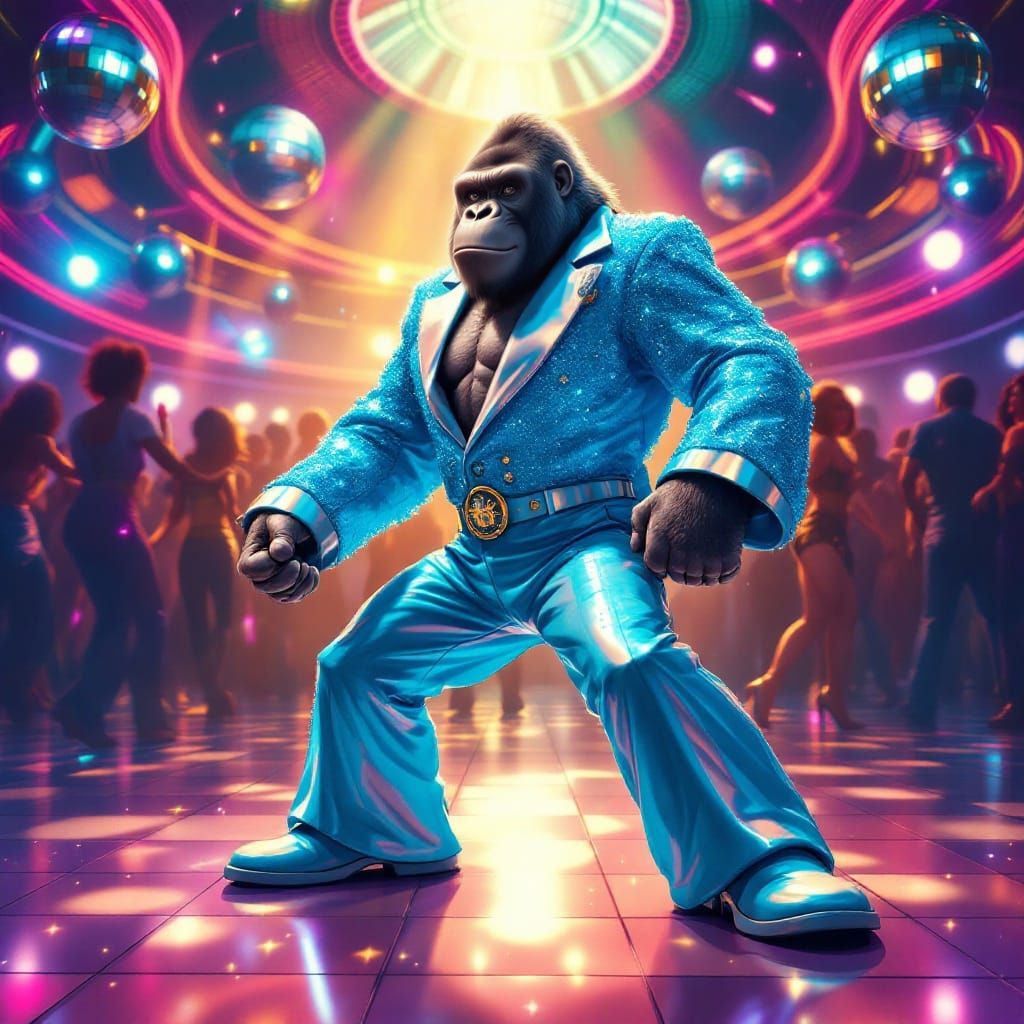 Surreal Disco Gorilla in 1970s Nostalgic Style