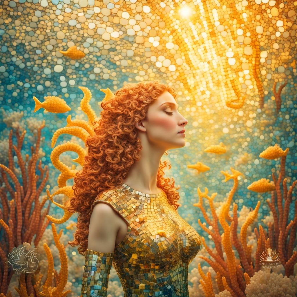 Underwater Mosaic Dreamscape with Golden Light