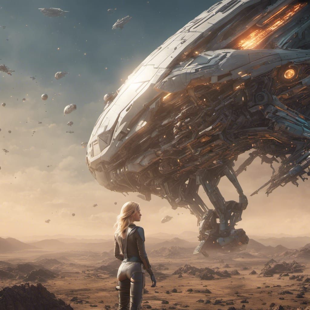 Fantasy Archeologist Watches Starship Jump in Sci-Fi Scene