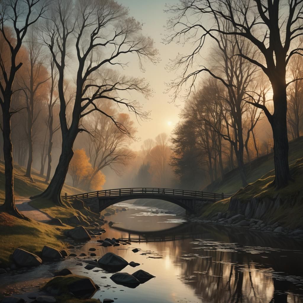 Bridge Over River: Digital Painting in Expressive Style