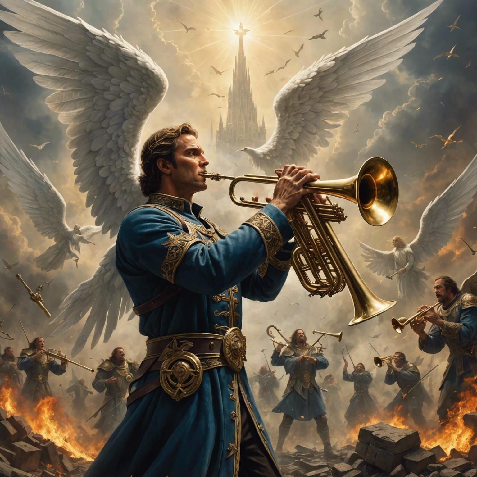 Apocalyptic Angel Blows Trumpets as Heaven Battles Hell