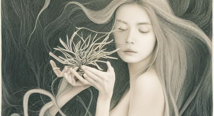 Elegant Etching of Woman with Narcotic Flower