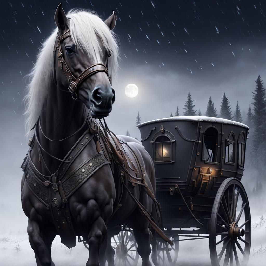 War Horse and Wagon on Enchanted Forest Road