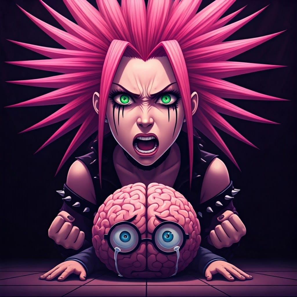 Brain-Shaped Vignette: A Manga-Inspired Anime Wallpaper