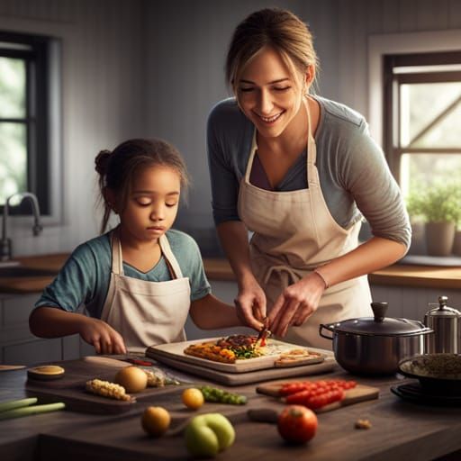 Mother and Daughter Cooking: A Photorealistic Masterpiece