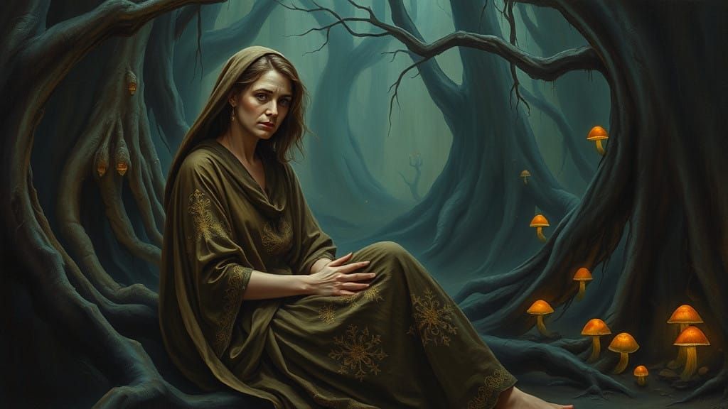 Mystical Forest Siren in the Style of Romantic Oil Paintings