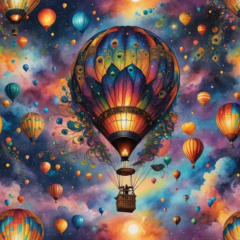Peacock Feather Hot Air Balloon in the Cosmos