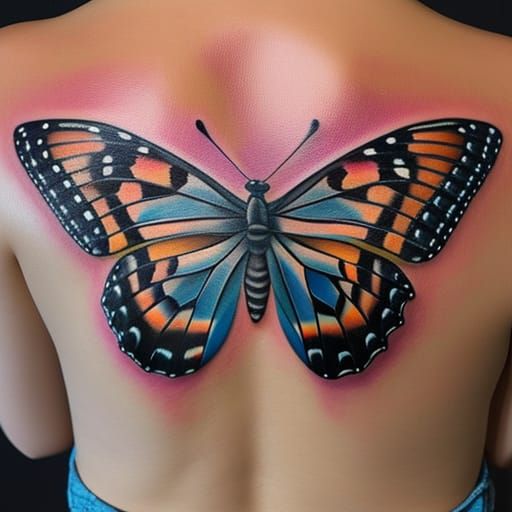 Hyperrealistic Butterfly Tattoo on Lower Back