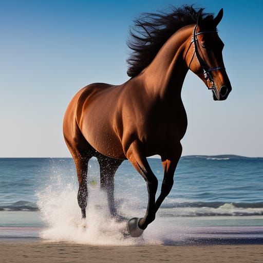 Horse Running Joyously on the Beach