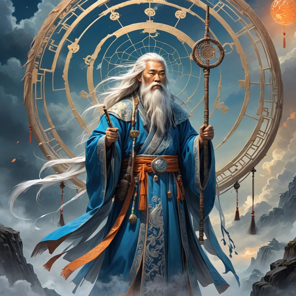 Chinese Man with White Beard in Ethereal Fantasy Art