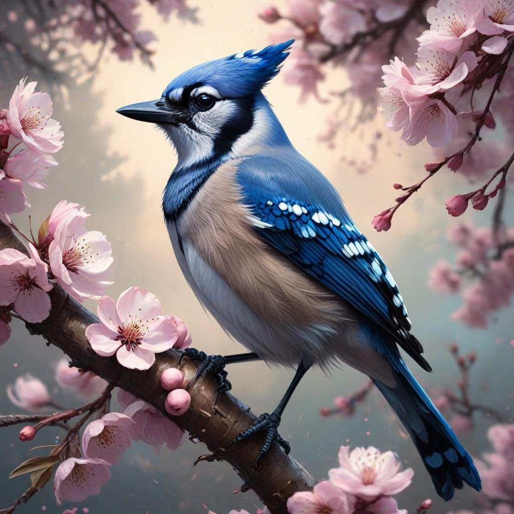 Blue Jay on Cherry Tree: Matte Painting