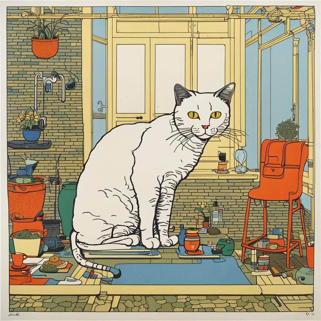 Stylized Cat in Pop Art Illustration