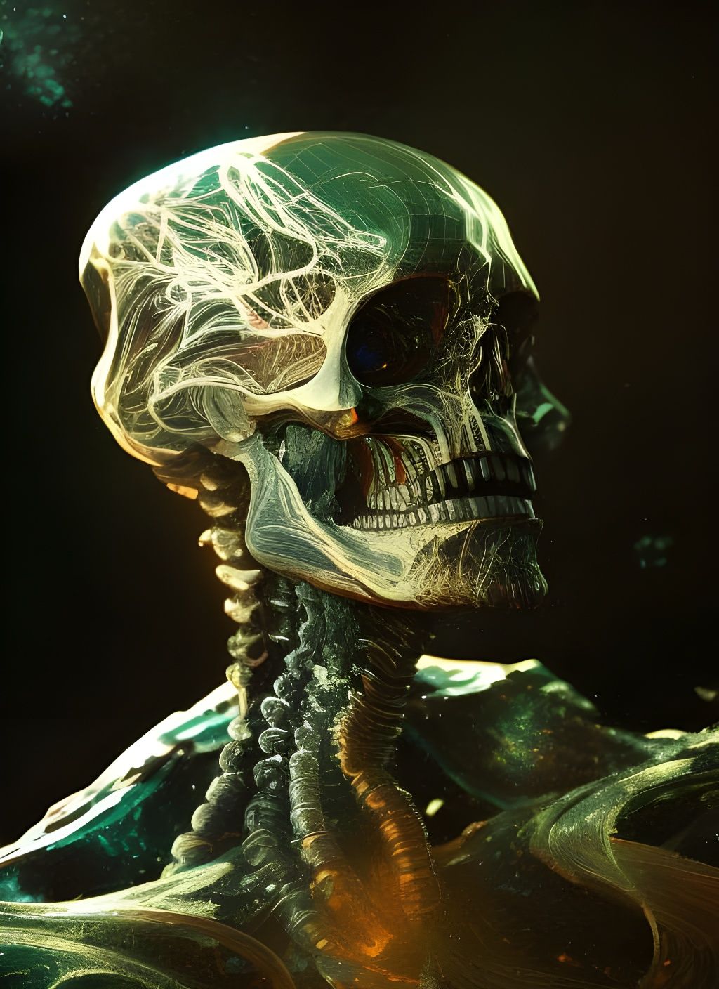 Obsidian Crystal Skeleton in Sci-Fi Galaxy