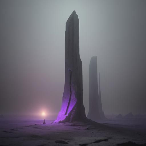 Luminescent Monoliths on Barren Planet, Dark Fantasy Concept...