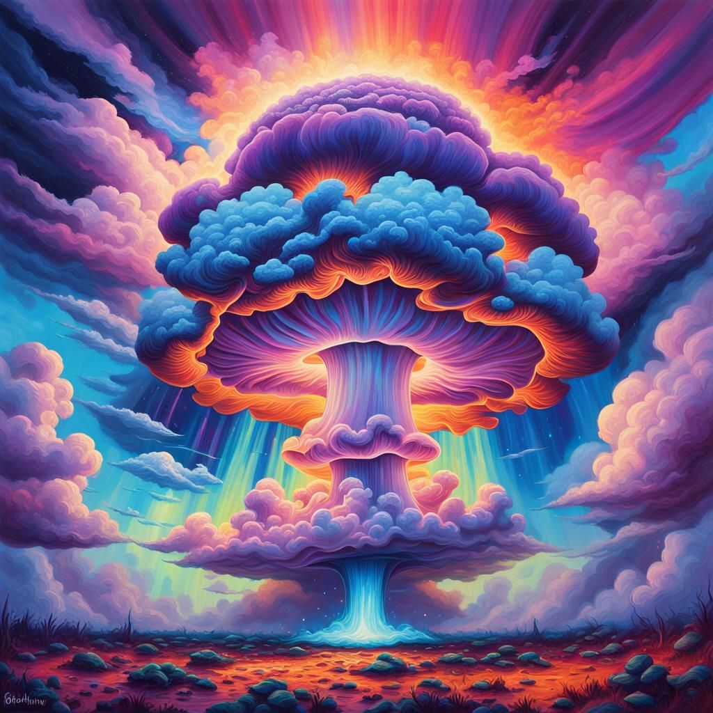 Surreal Cosmic Explosion in Neon Oil Painting