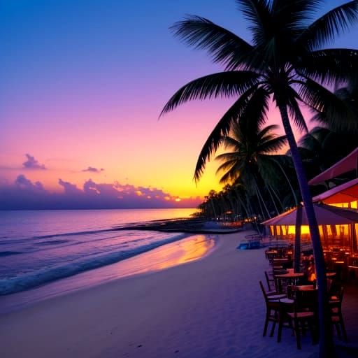 Sunny Tropical Beach at Sunset