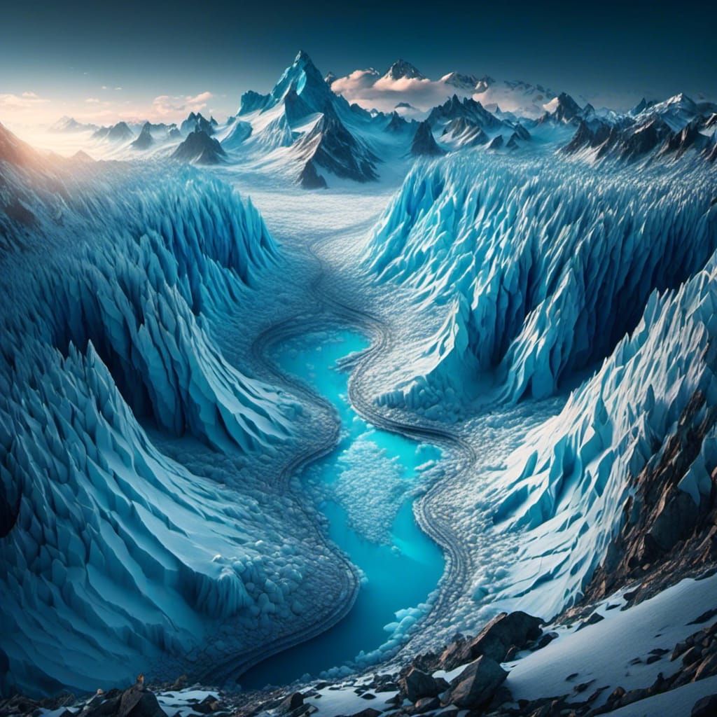 Isometric Glacier with Crystal Formations