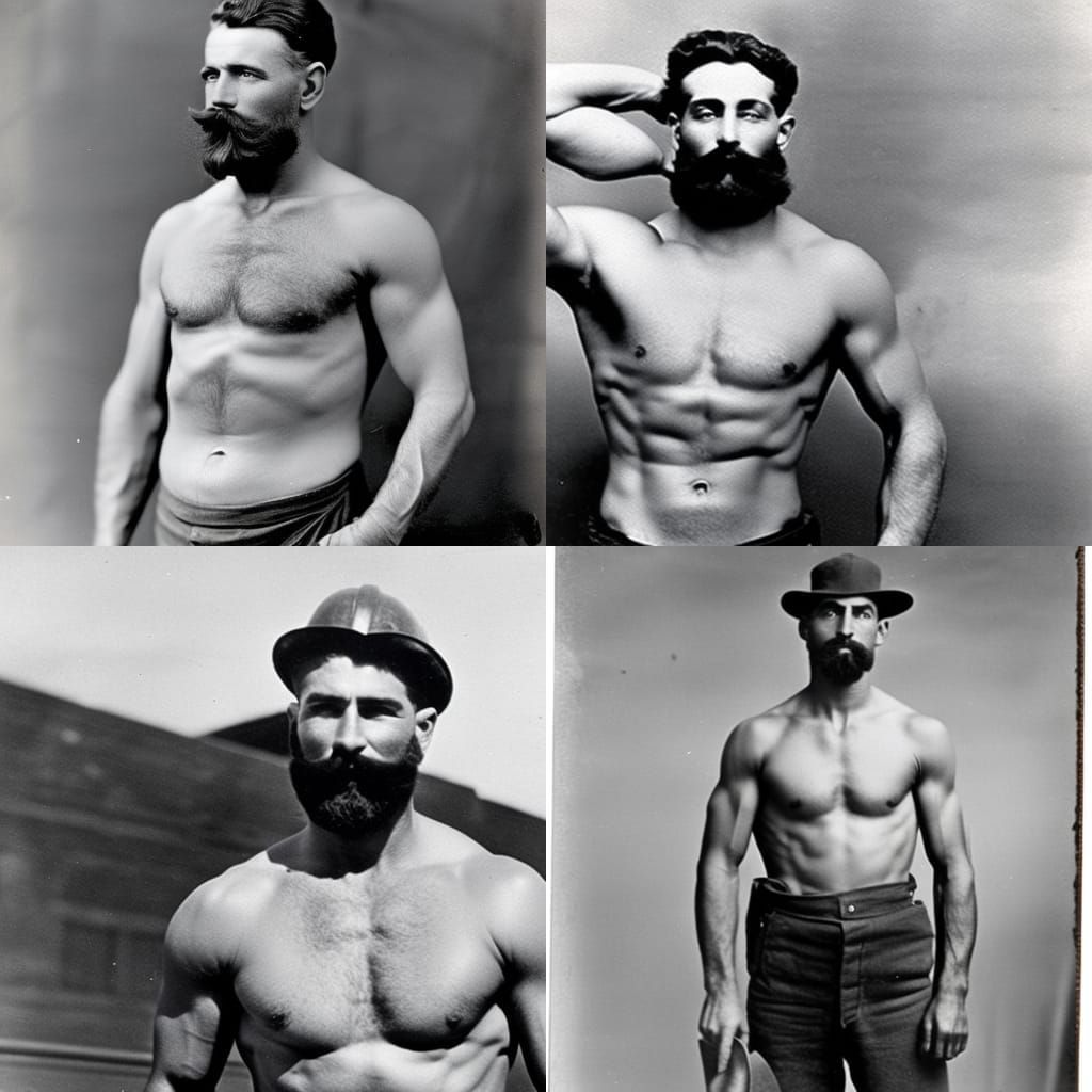 new york 1908's construction worker shirtless hairy chest