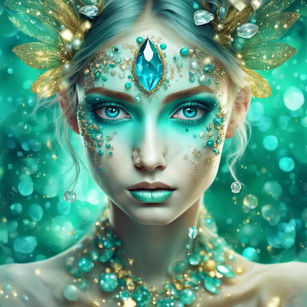 Silver Skinned Fairy with Crystal Eyes in Surreal Art