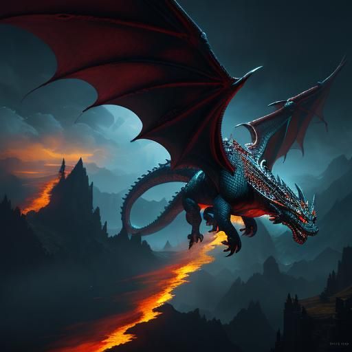 Dragon Soaring Through Night Sky