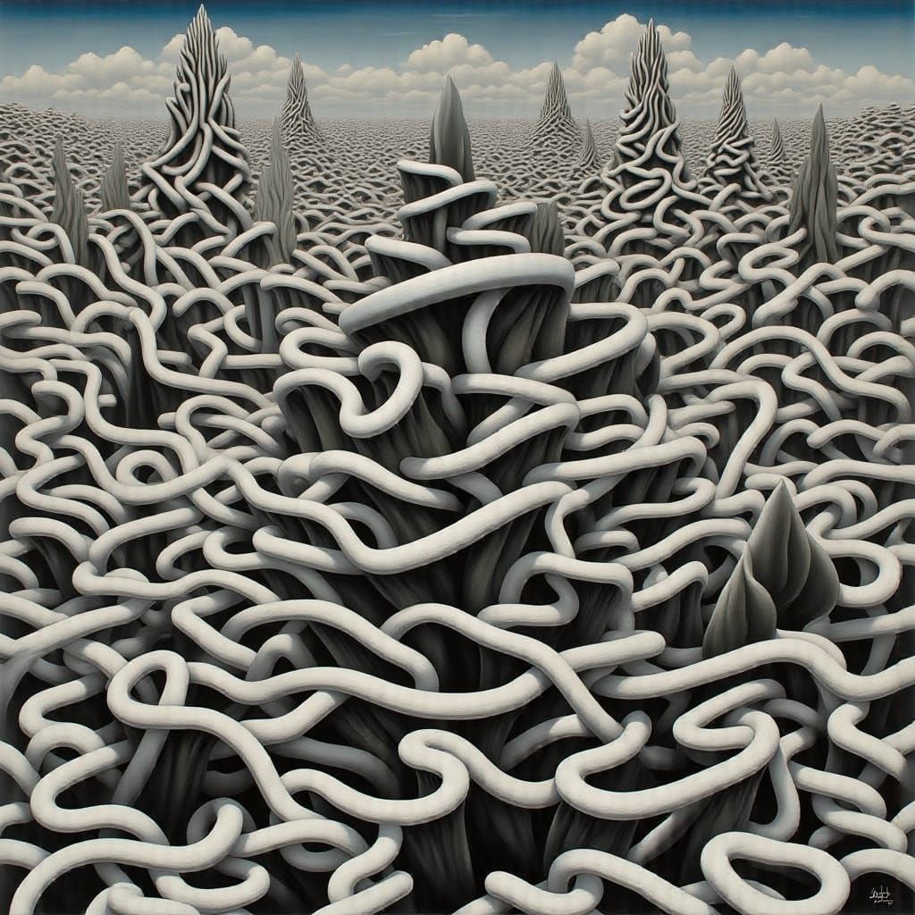 Surreal Psychedelic Landscape of a Dark Beach