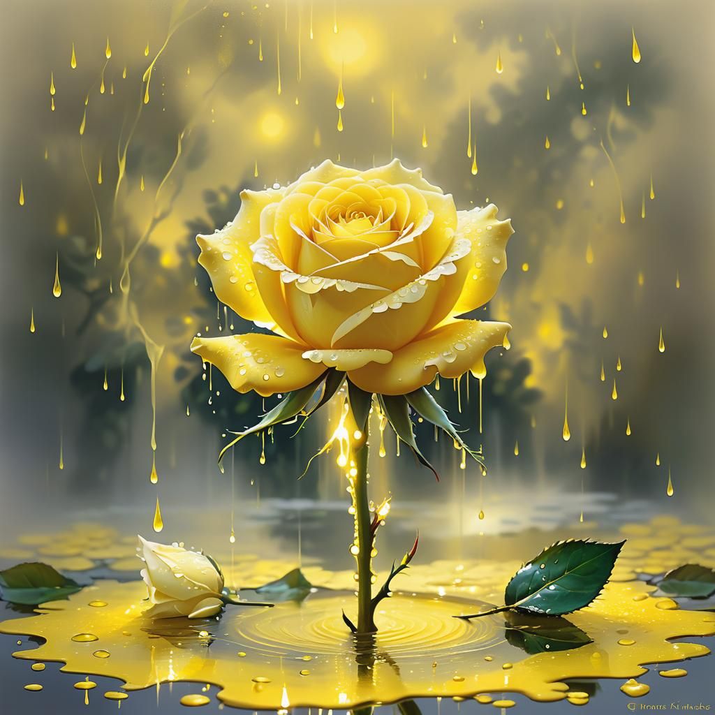 Monochromatic Yellow Rose in Watercolor Illustration