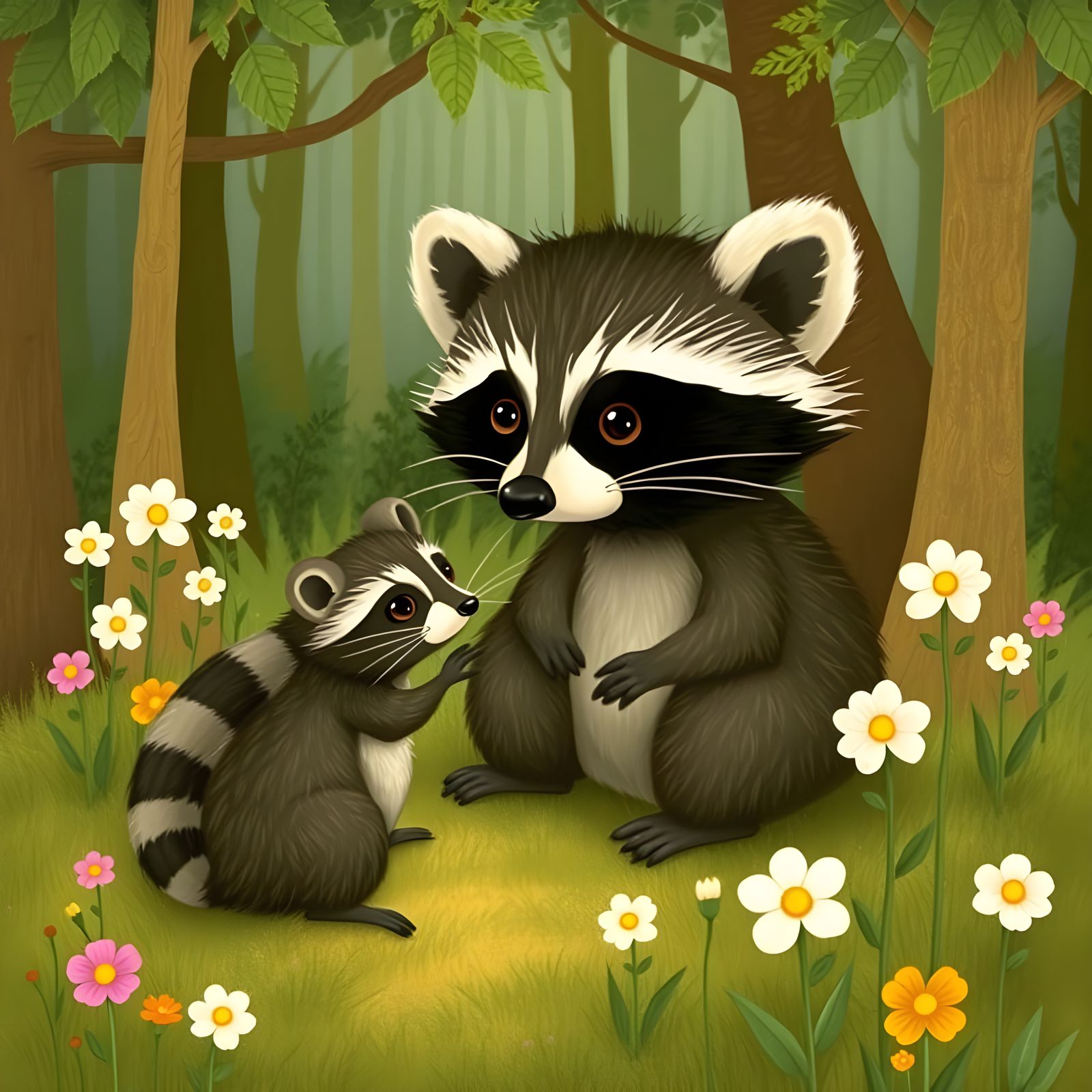 Whimsical Forest Scene with Adorable Forest Creatures