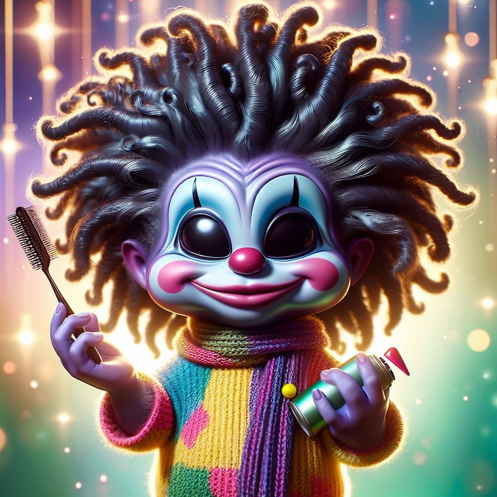 Charming Alien Clown with Vibrant, Surrealist Background