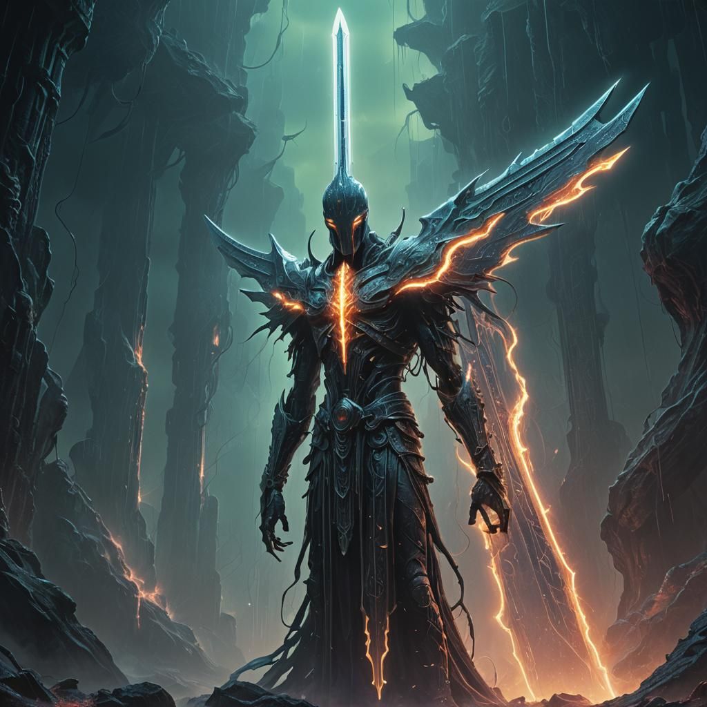 Ethereal SpiritBlade with Neon Glow in Surreal Style