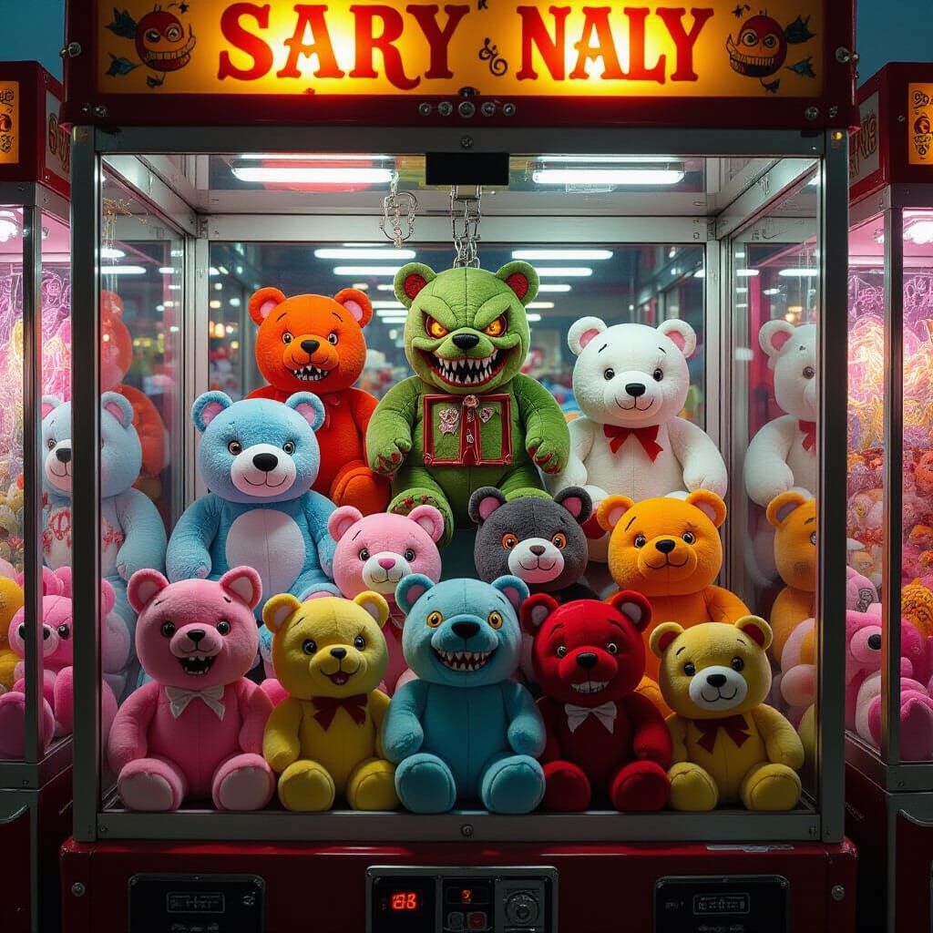 Sinister Stuffed Creatures in a Carnival Claw Machine