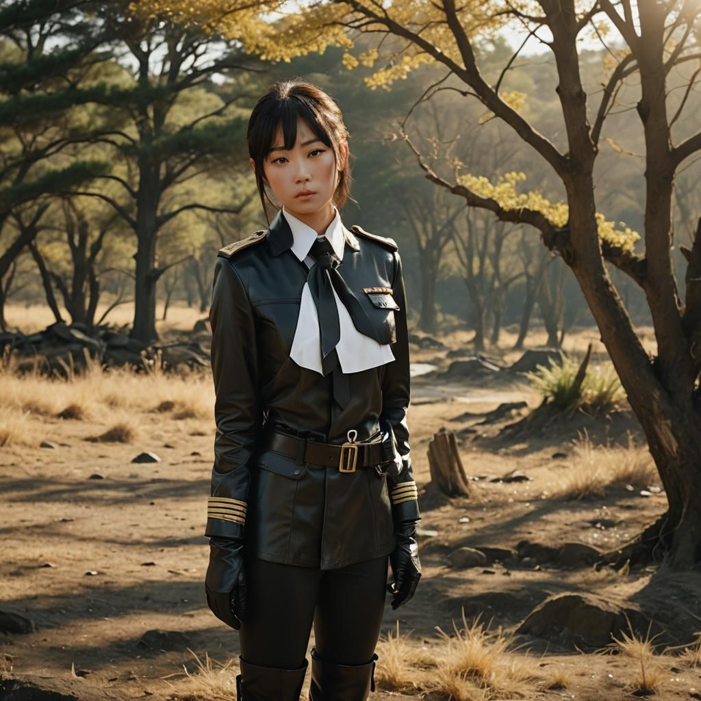 Female Officer in Leather Uniform, Anime Style