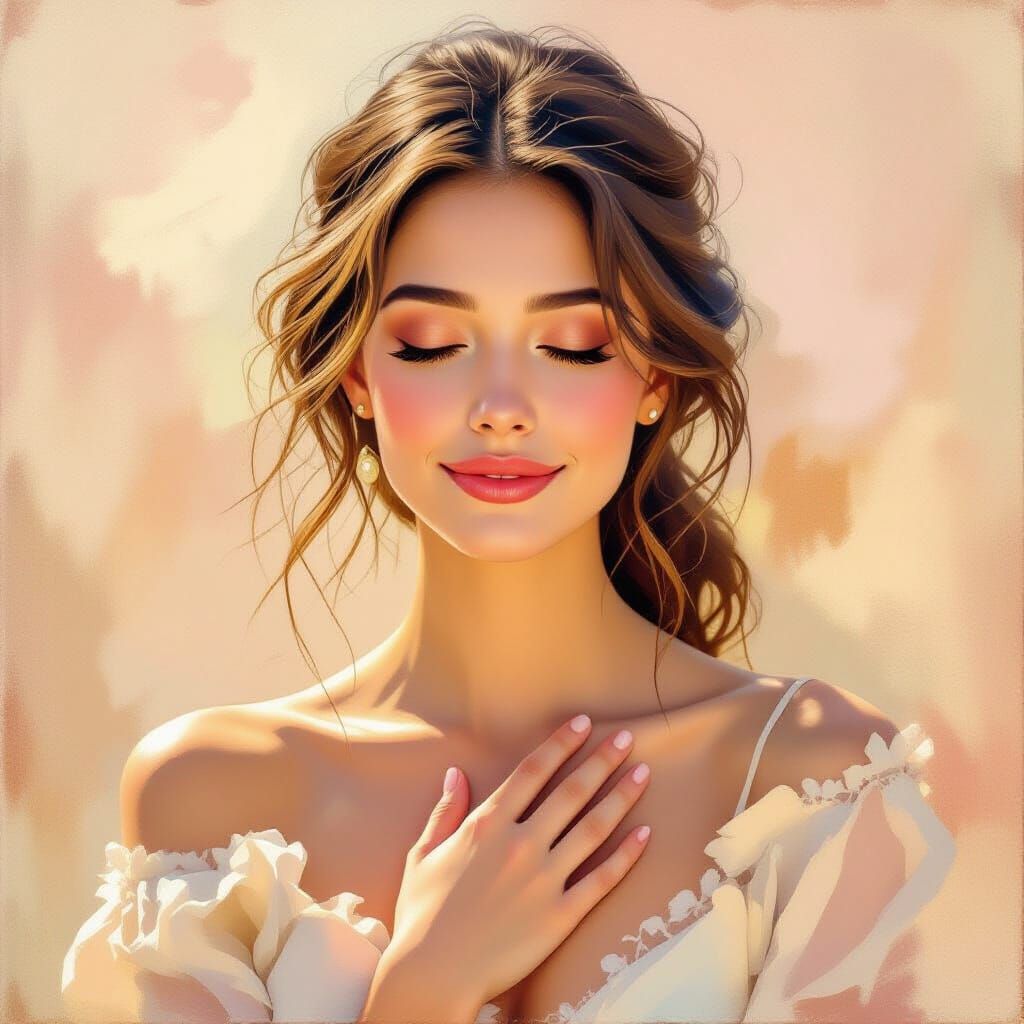 Romantic Impressionistic Portrait of Woman in Love