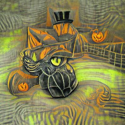 Steampunk Cat Pumpkin on Halloween Night