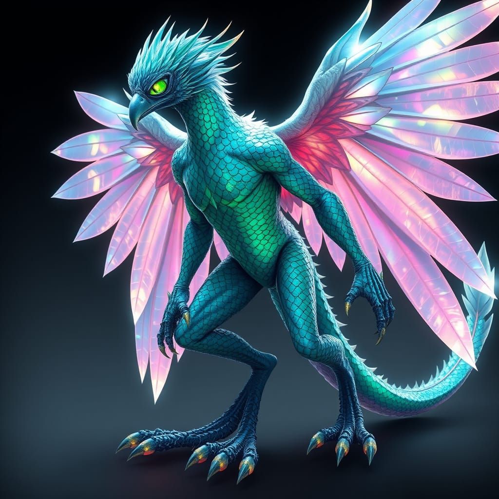 Majestic, Iridescent Creature with Turquoise Scales and Emer...