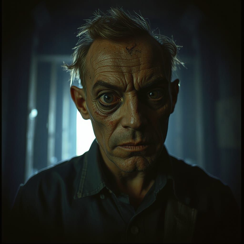 Distorted Portrait in a Dark, Gritty Environment