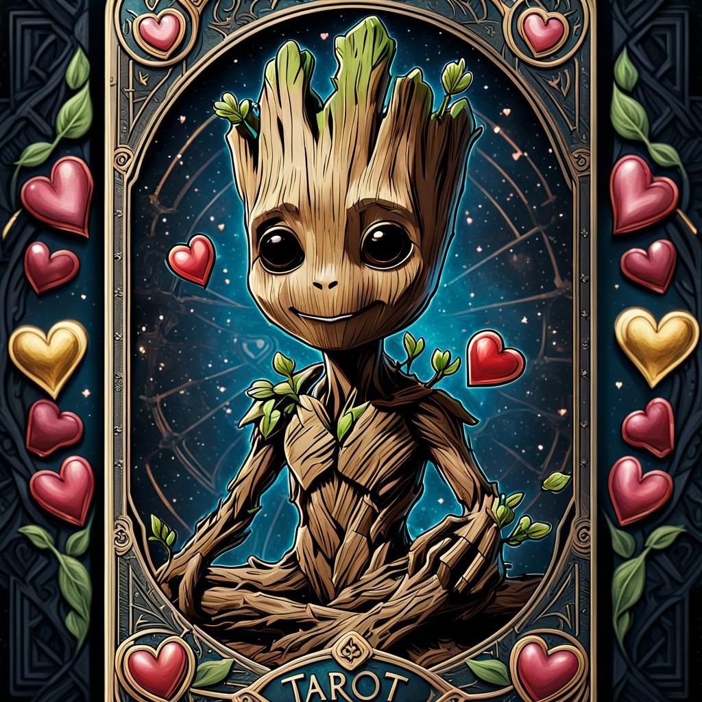 Baby Groot Tarot Card: Detailed, Hyperrealistic Design