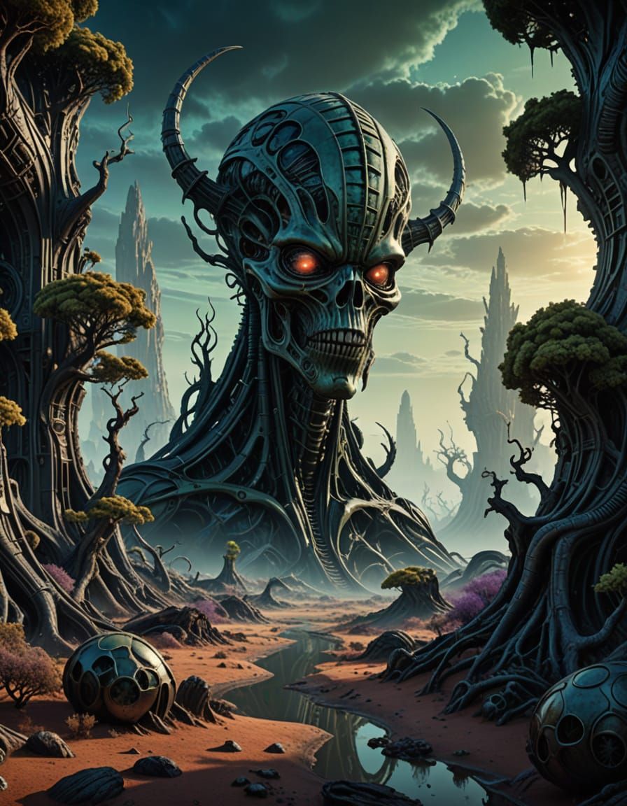 Surreal Alien Landscape in Dali-Inspired 3D