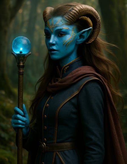 Mystical Forest: Alien Woman with Orb in Golden Light