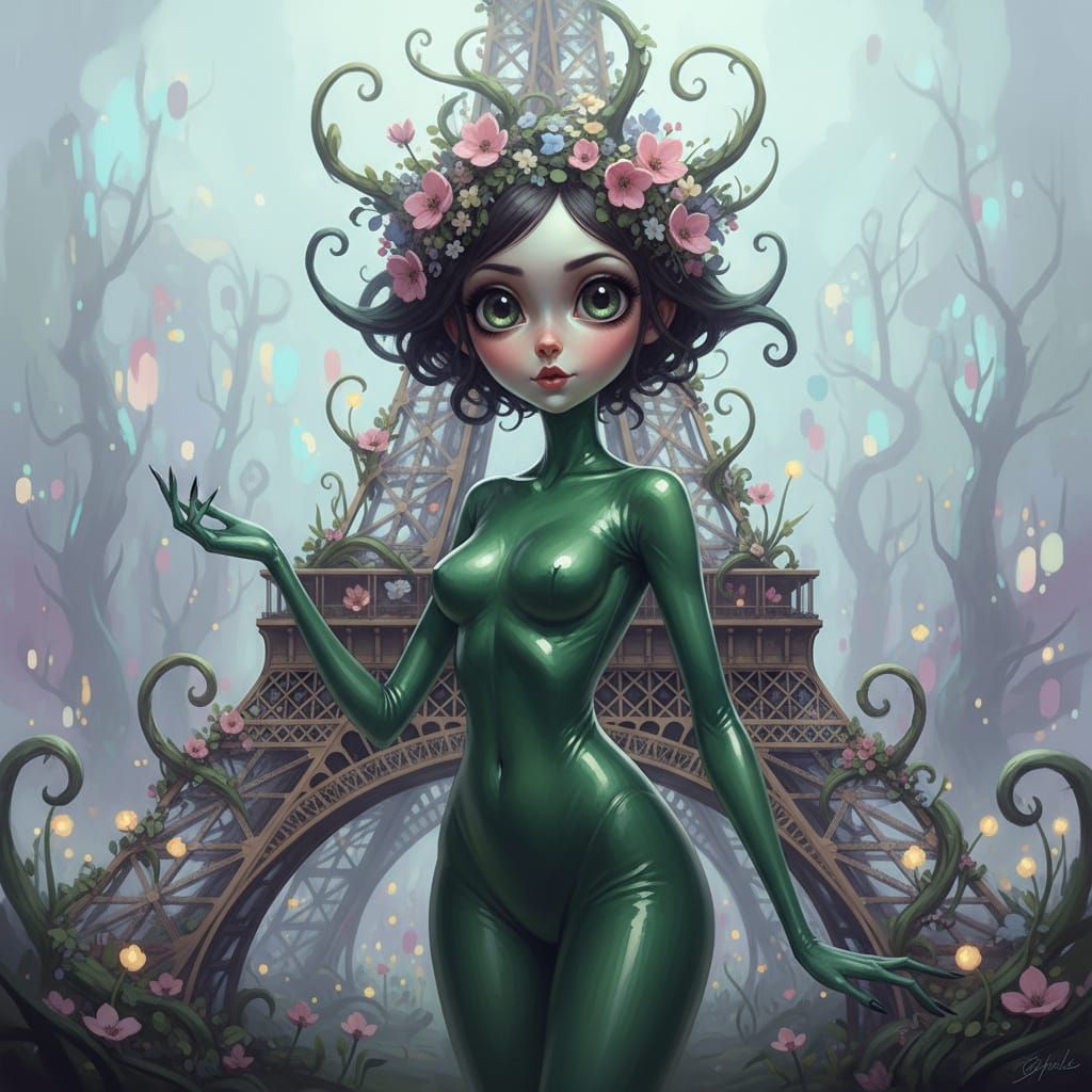 Eiffel Tower Blooms Around Giant Witch in Latex