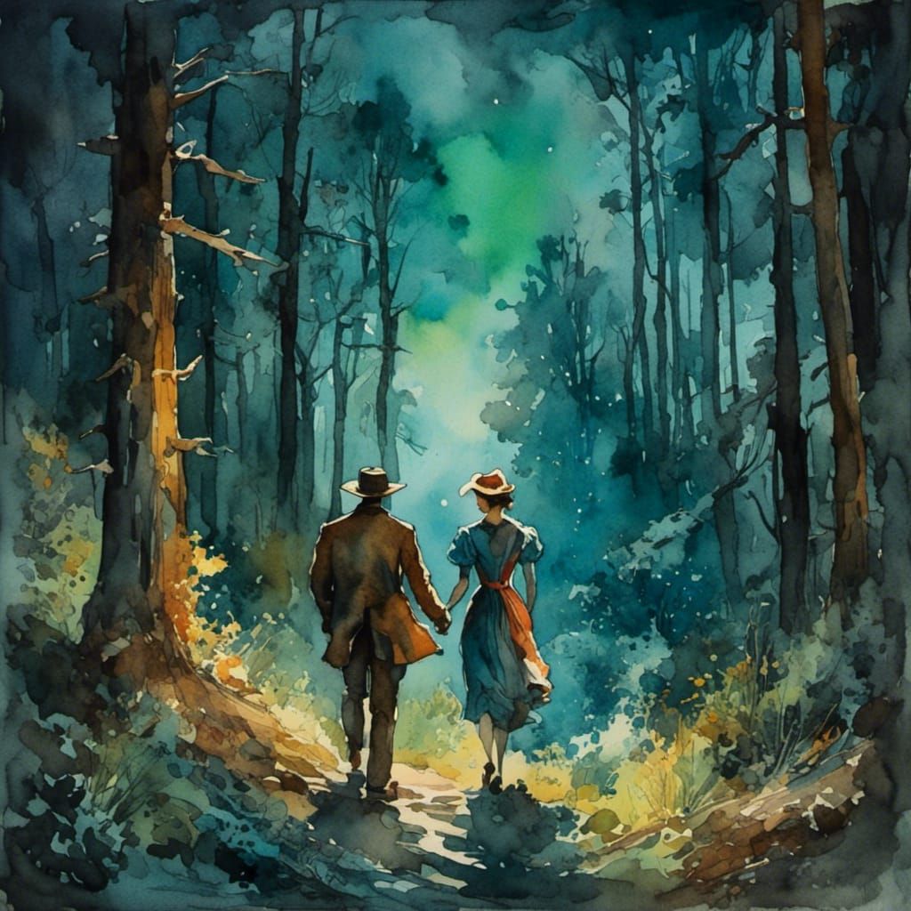 Romantic Anniversary in Oklahoma Woods: Gouache Watercolor