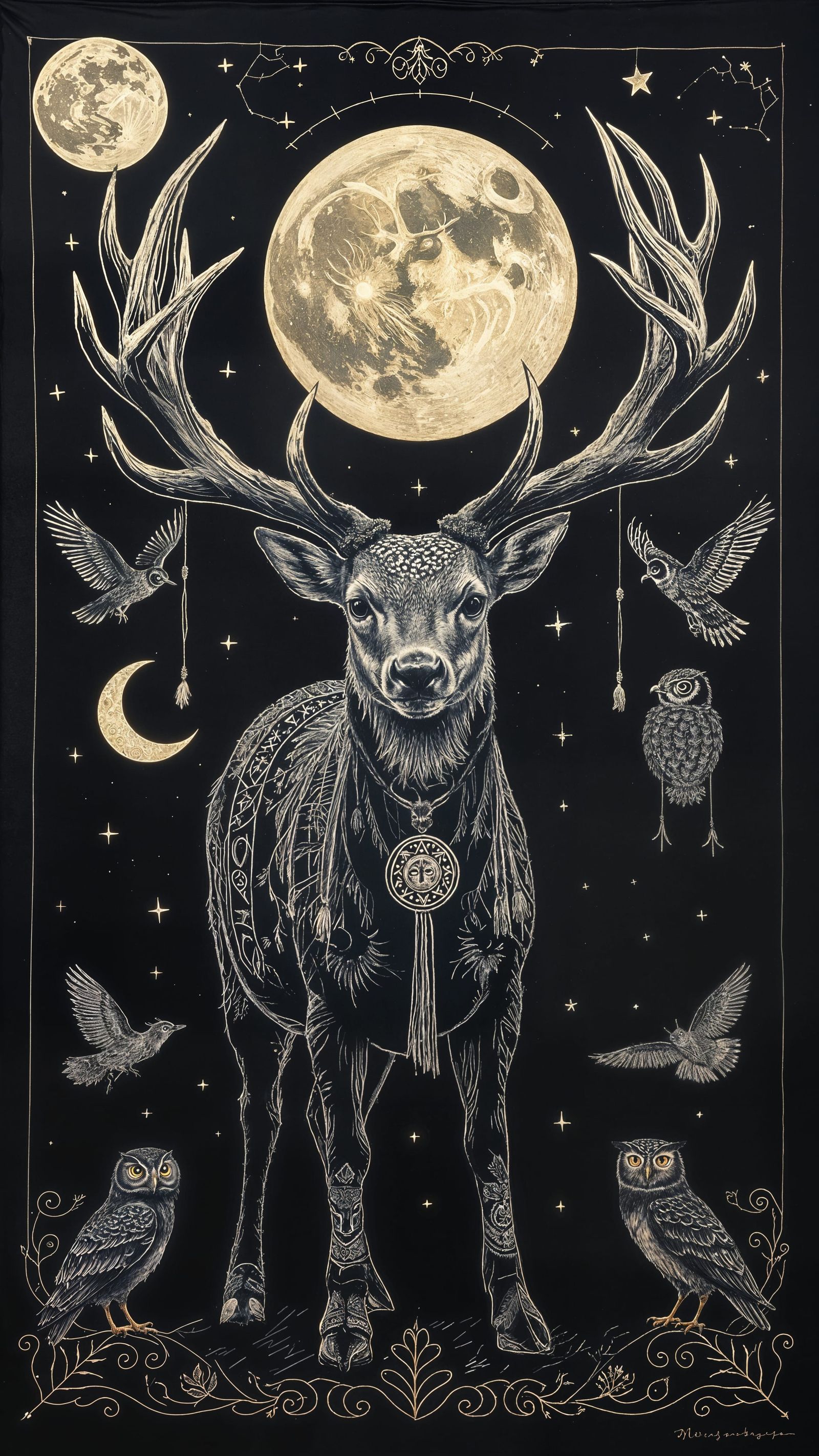 Mythical Deer in Totemic Night-Beast Folk Style