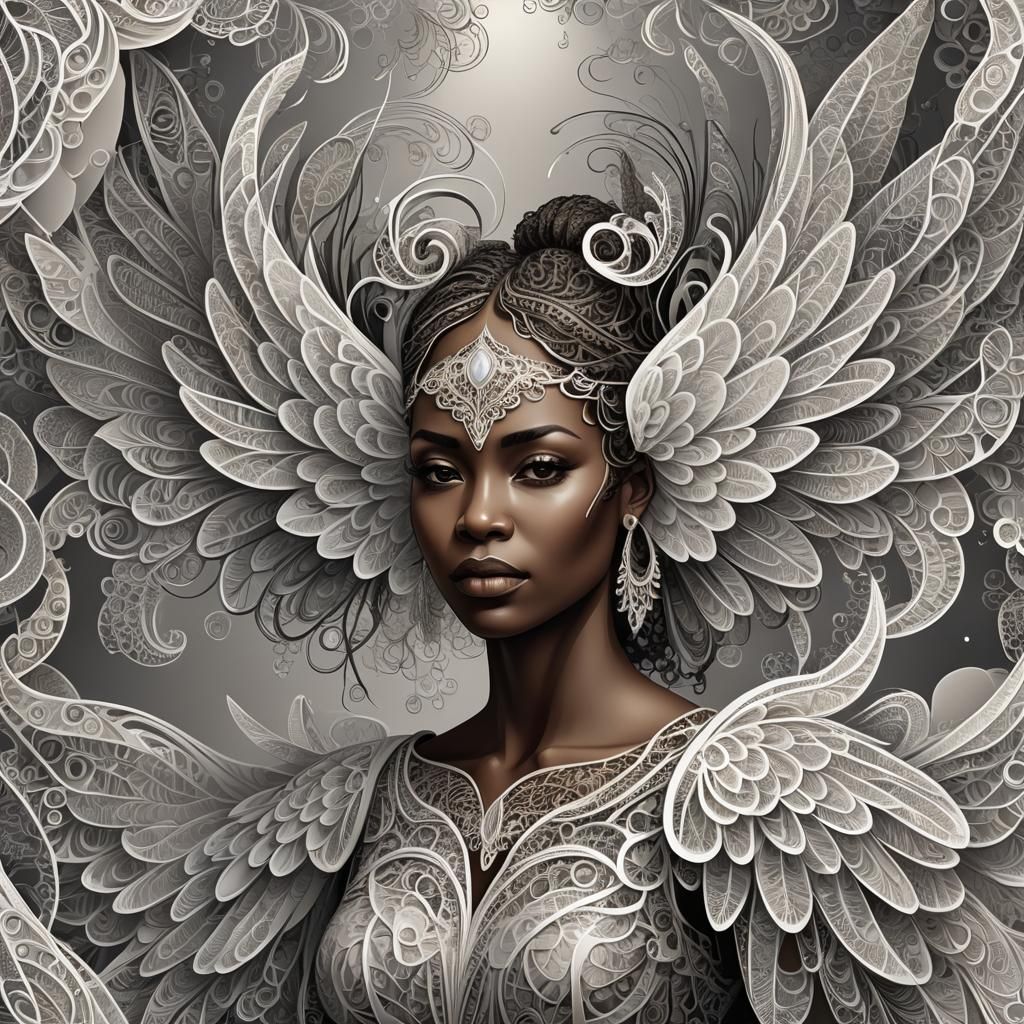 African American Woman with Angel Wings in Abstract Style