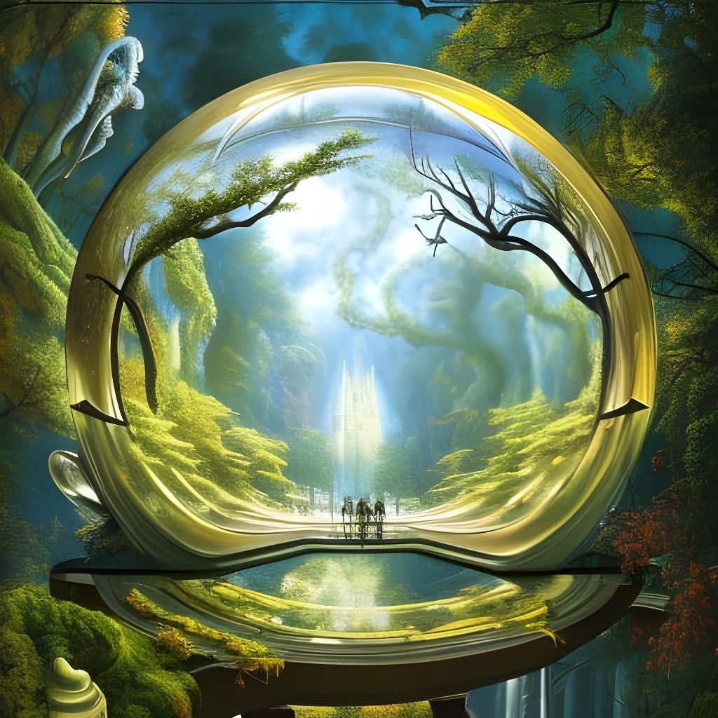 Intergalactic Bonsai Bridges: A Whimsical Glass Reflection